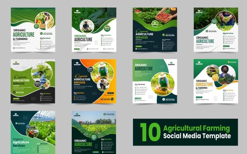 Set di banner per post sui social media per servizi di agricoltura agricola o progettazione di volantini per attività agricole agricole