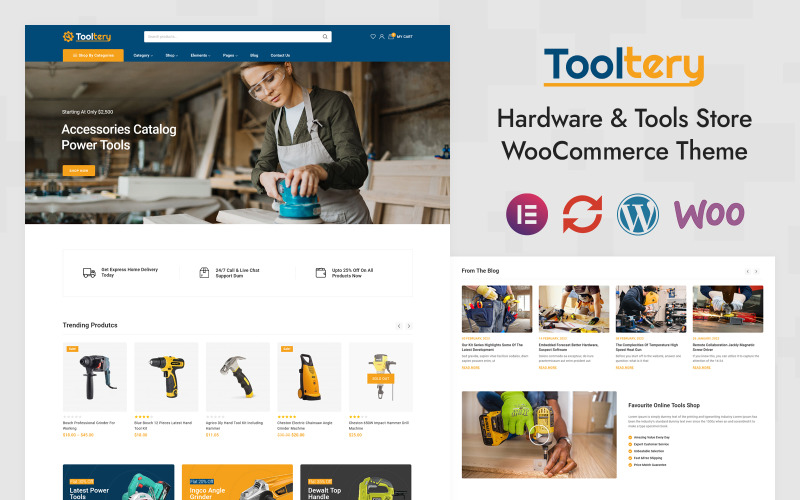 Tooltery – інструменти, апаратне забезпечення та автозапчастини Elementor Адаптивна тема WooCommerce