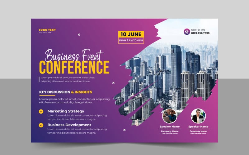 Plantilla de volante de conferencia de tecnología empresarial creativa y diseño de diseño de banner de invitación de evento