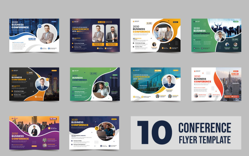 Set di modelli di volantini per conferenze tecnologiche e progettazione del layout di banner per eventi webinar aziendali