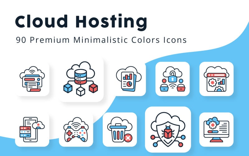Icone di colore di hosting cloud