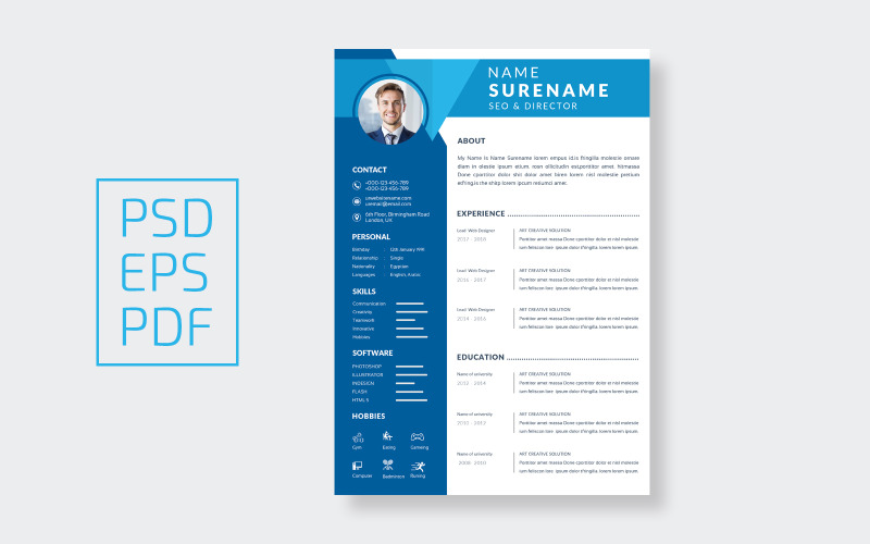 Modern Curriculum Vitae mall blå layout