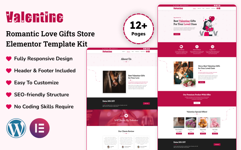 Valentine - Romantic Love Gifts Store Elementor Mall Kit