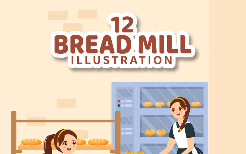12 Bread Mill Vector Illustration