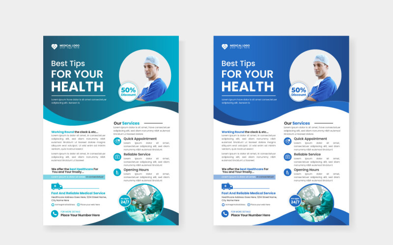 Folheto quadrado de saúde ou banner com vetor de tema médico