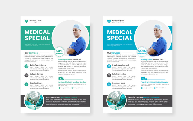 healthcare square flyer or  vector  banner with doctor theme