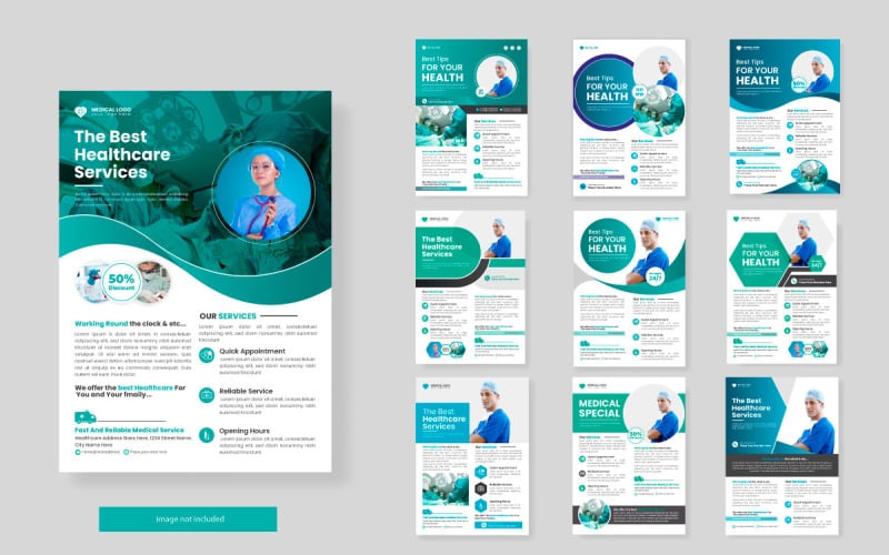 Healthcare square flyer set or  banner with doctor theme