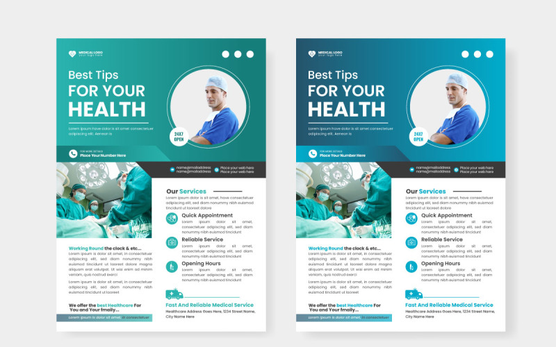 panfleto quadrado de saúde ou banner com ideia de design de tema médico