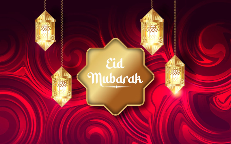 Eid Mubarak Festival Zlatý půlměsíc a lucerny pozadí Design