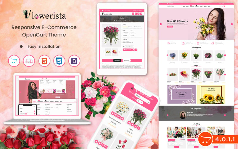 Flowerista - Modèle OpenCart 4.0.1.1 élégant pour les magasins de commerce électronique de fleurs et de boutiques