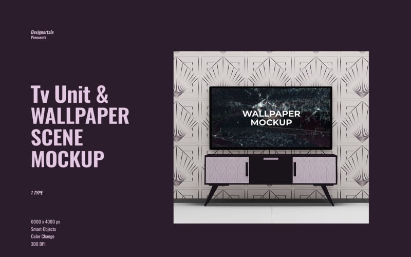 Tv Unit & Wallpaper Scene Mockup