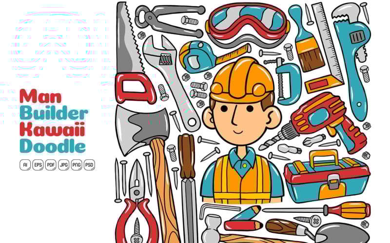 Man Builder Kawaii Doodle ilustracji wektorowych