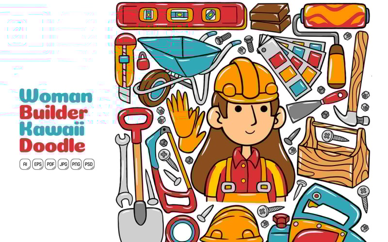 Kvinna Builder Kawaii Doodle vektorillustration