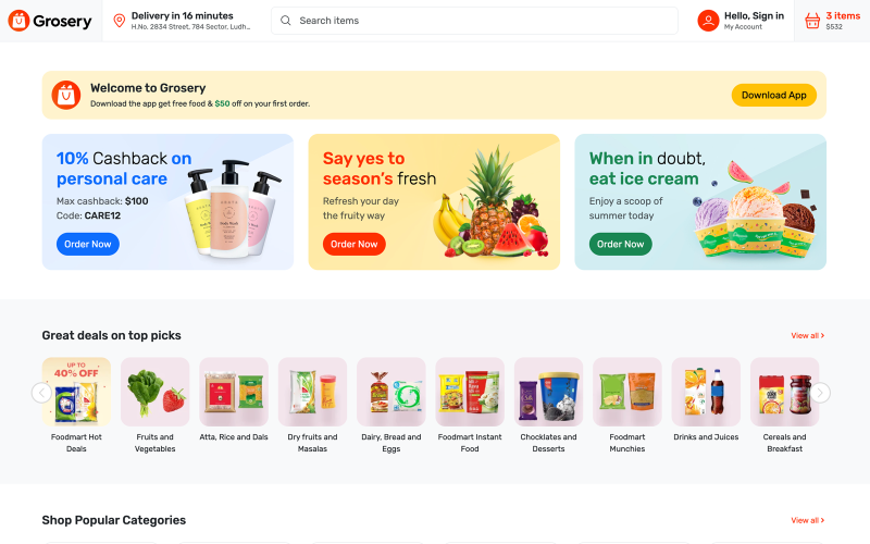 Élelmiszerbolt – Online élelmiszerbolt szupermarket HTML-sablon