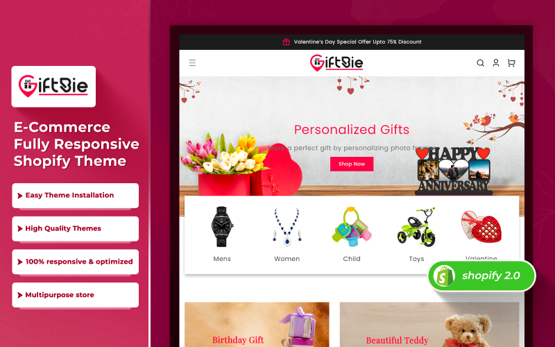 Giftbie - Negozio di articoli da regalo e tema Shopify 2.0 multiuso