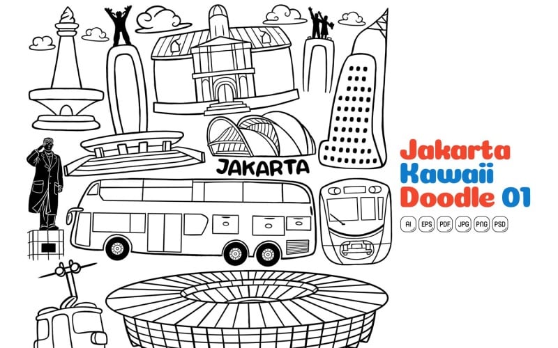 Jakarta City Kawaii Doodle Line Art #01