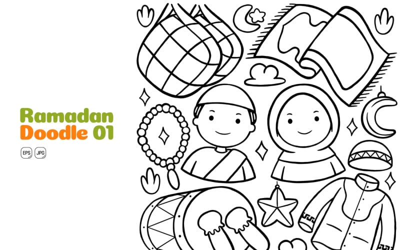 Ramadán Doodle Vector Pack Línea Arte #01