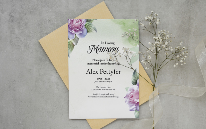 Annonce funéraire florale / Modèle de carte d'invitation