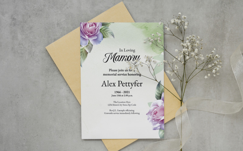 Plantilla de tarjeta de invitación / anuncio de funeral floral