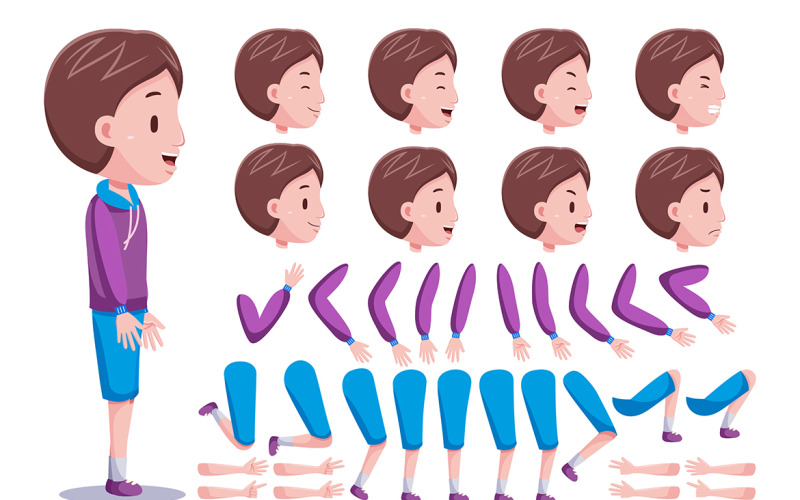 Vue droite Ensemble de création de personnages pour garçons mignons # 04