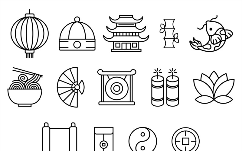Asia Culture Theme Outline Vector Icons High-Res Vector Graphic