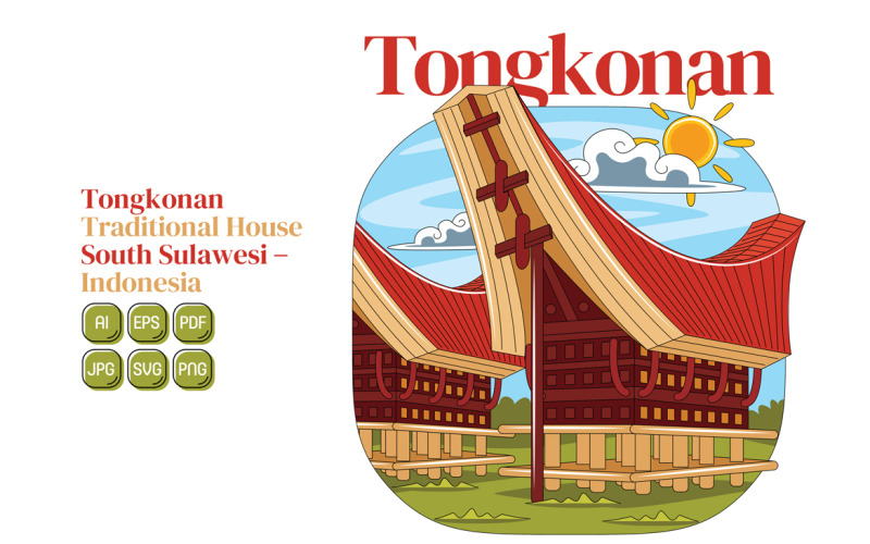 Illustrazione di vettore della casa tradizionale di Tongkonan