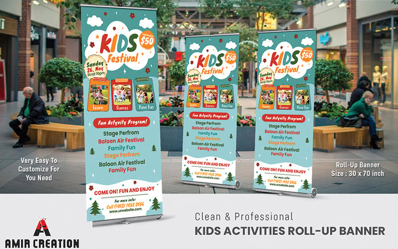 Colorful Kids roll up banner template