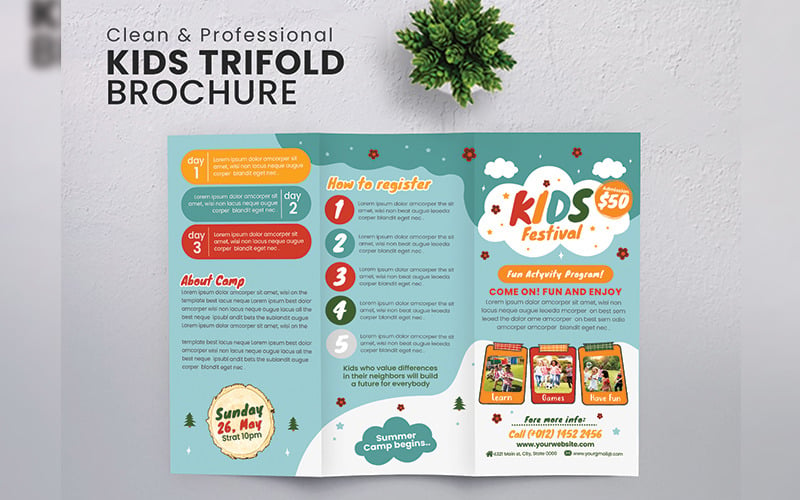 Красочная детская брошюра Trifold - шаблон фирменного стиля