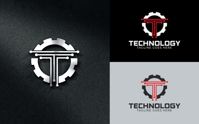Lettera T Technology Engineering Gear Logo Design