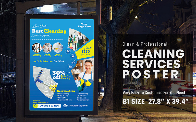 Modelli di poster per servizi di pulizia e disinfezione