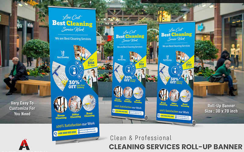 Modelos de Banner Roll-Up para Serviços de Limpeza e Desinfecção