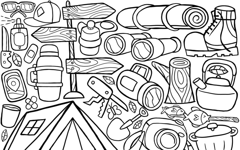 Acampamento Doodle Vector Line Art # 02