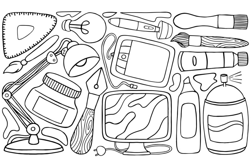 Art Studio Doodle vektorová čárová grafika #02