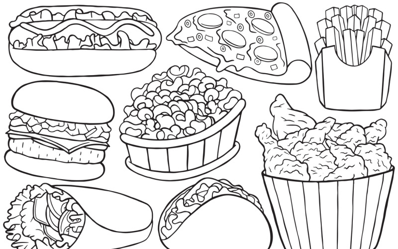 Arte de línea vectorial de Doodle de comida rápida #02