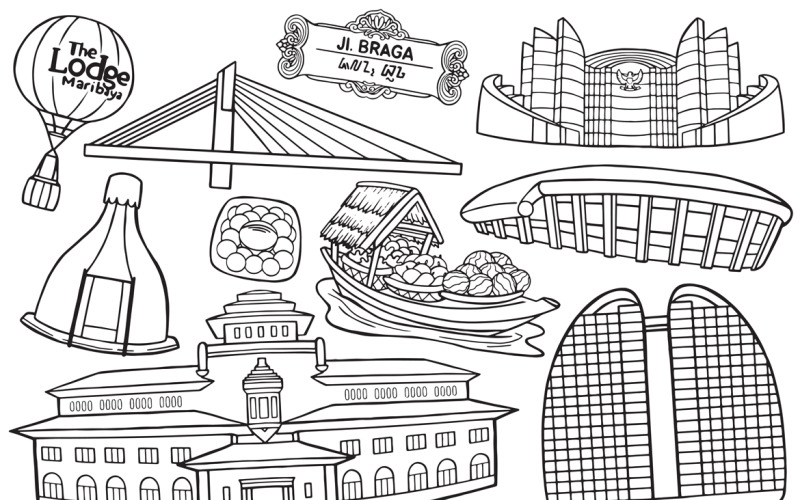 Bandung Doodle Vektör Hat Sanatı #02