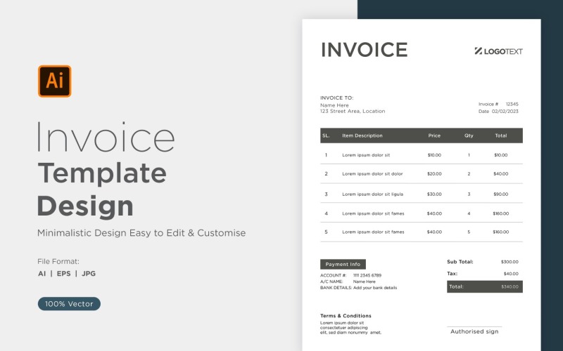 Corporate Invoice Design Template Bill form Business Payments Details Design Template 01