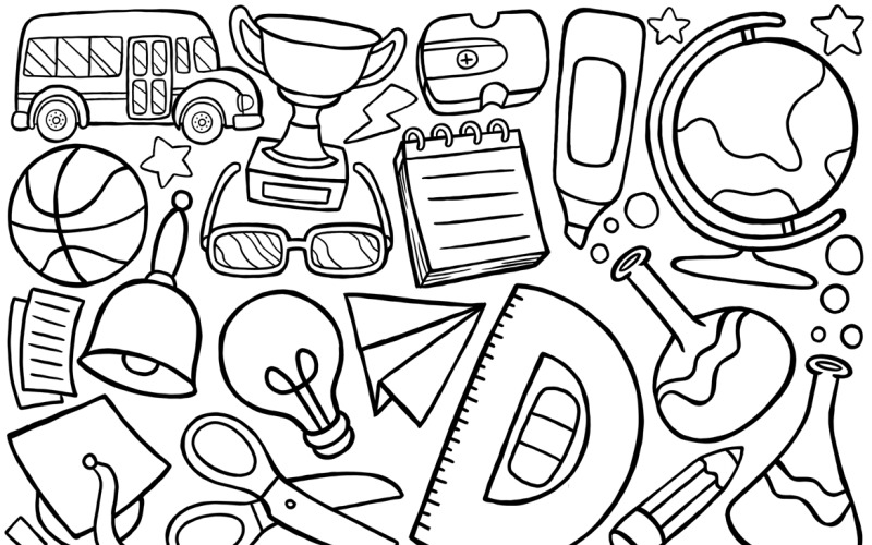De volta à escola Doodle Vector Line Art # 02