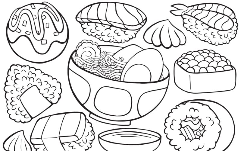 Japonia jedzenie Doodle wektor grafika liniowa # 01