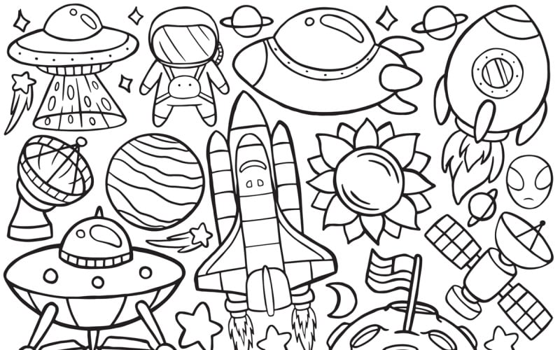 Espacio Doodle Vector Línea Arte #02