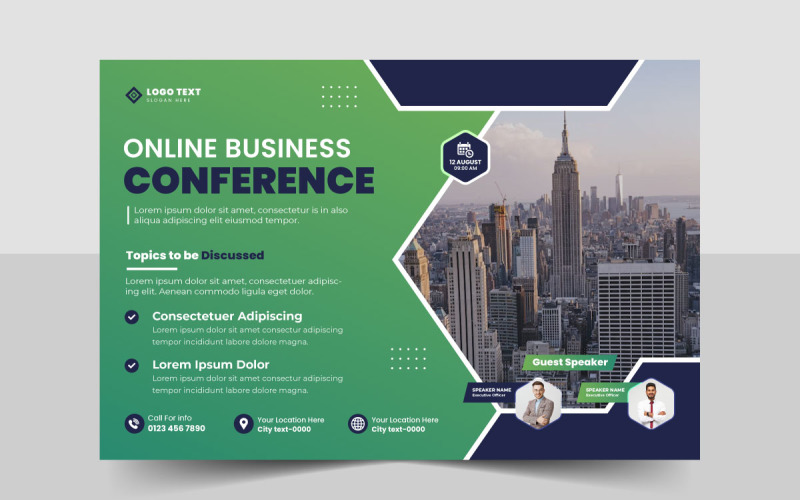 Banner de convite de conferência de negócios on-line abstrato ou modelo de panfleto de evento de webinar ao vivo