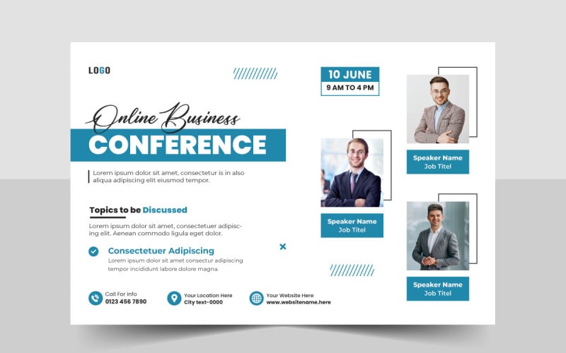 Banner de invitación de conferencia de negocios mínimo o plantilla de volante de evento horizontal de seminario web en vivo