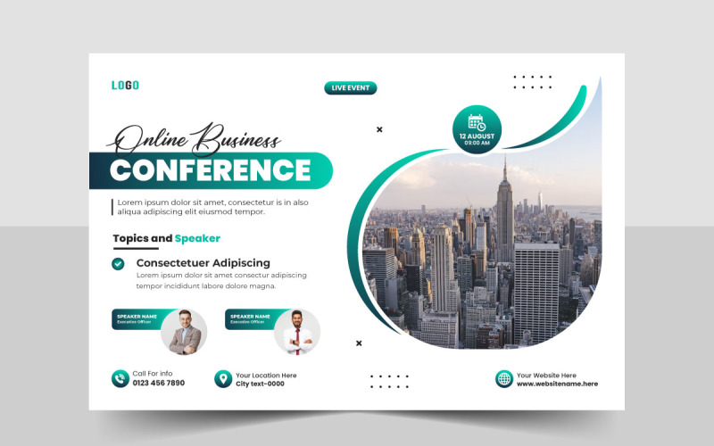 Banner di invito alla conferenza di lavoro creativo o modello di volantino per eventi orizzontali webinar