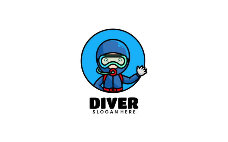 Logotipo de desenho animado da mascote do mergulhador