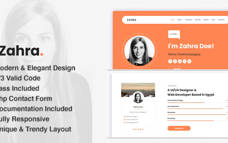 Zahra - Modelo de Portfólio HTML5