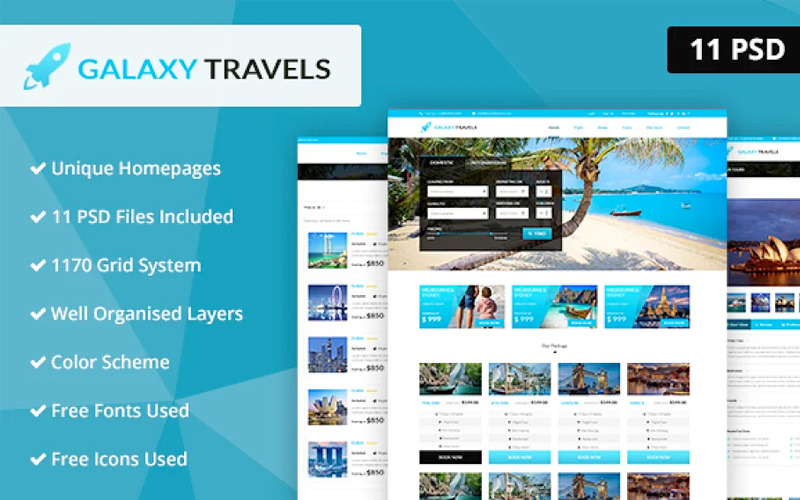 Galaxy-reizen PSD-websitesjabloon