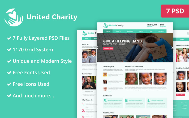 Modello di sito Web di beneficenza PSD