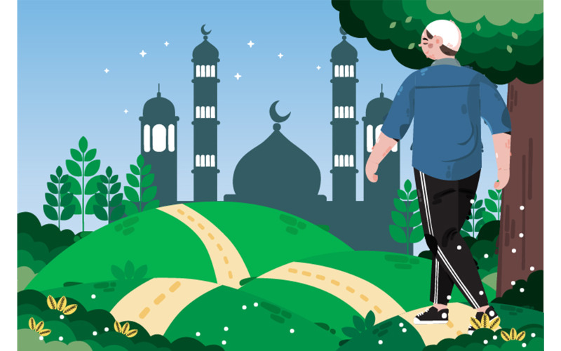 Mannen gaan naar Masjid achtergrond afbeelding