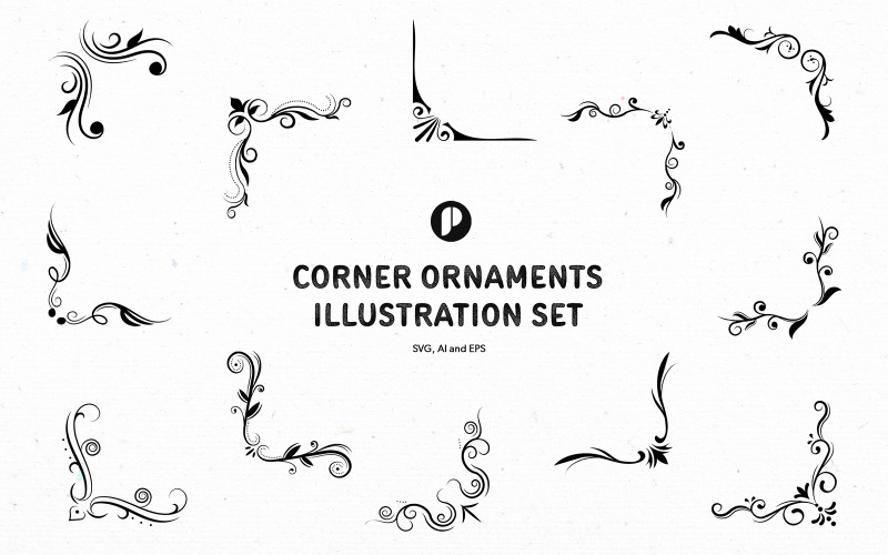 Zwarte hoek ornamenten illustratie set