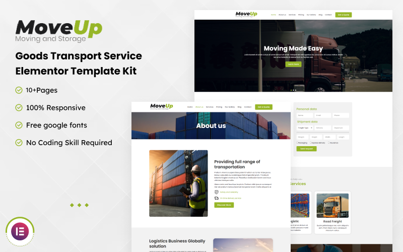 MoveUp - Комплект шаблонов Elementor для грузовых перевозок