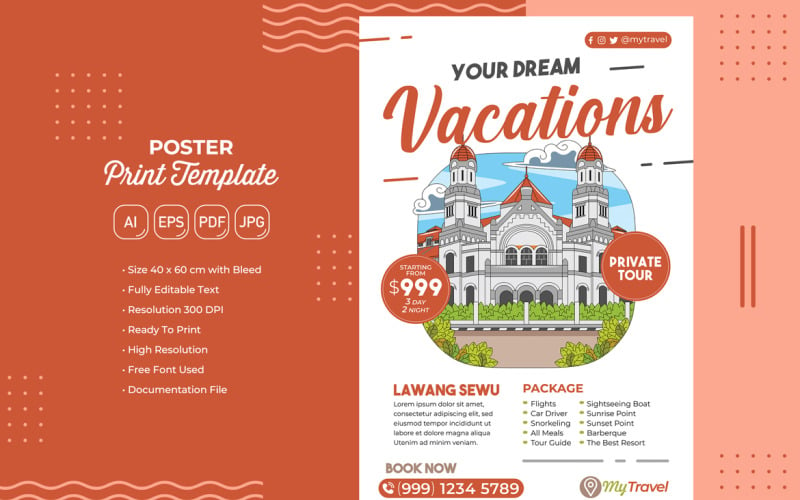 Modello di stampa n. 14 del poster di viaggio per le vacanze